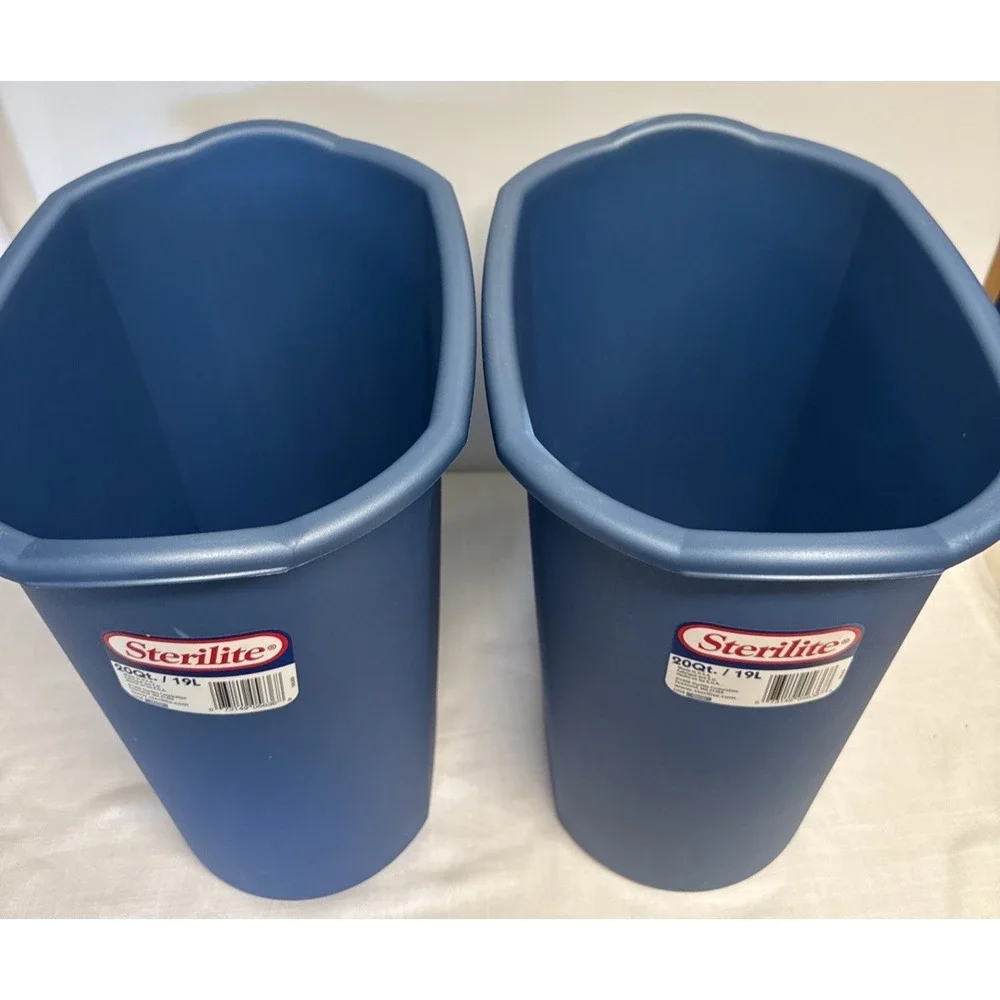 Vtg Sterilite Trash Can Wastebasket Plastic Two Blue 20‎ QT 19L Unused 1990s USA
